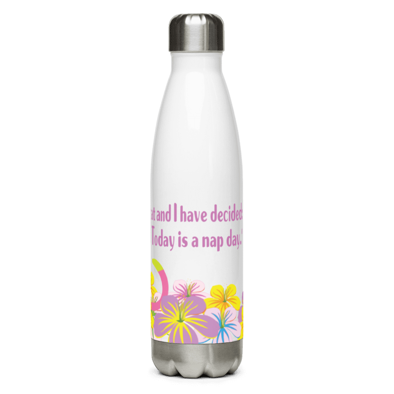 The Pepita Bottle - text side with nap day quote and tropical flowers
