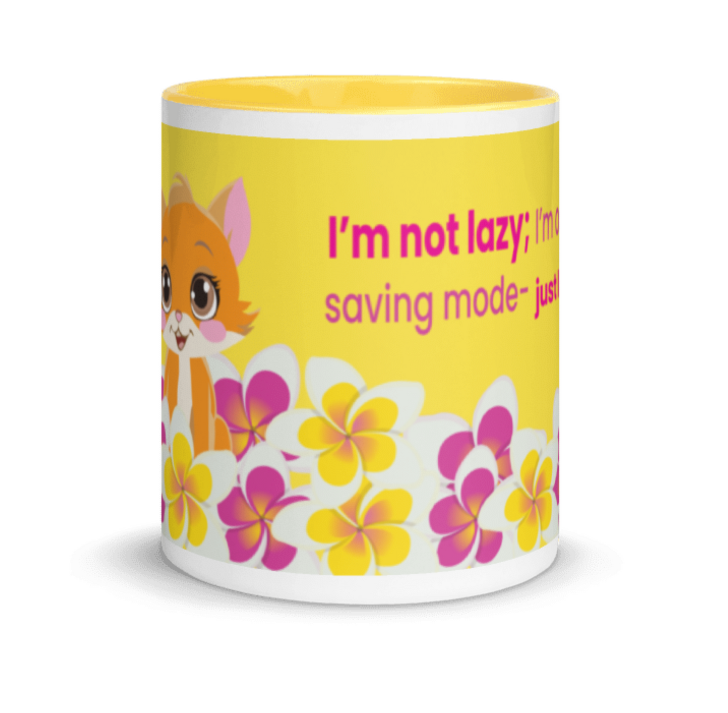Tropical Cat Vibes Mug - front view with text side