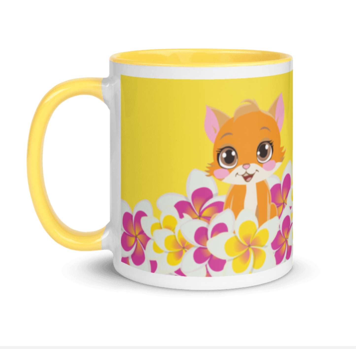Tropical Cat Vibes Mug - left side with cat design and yellow handle