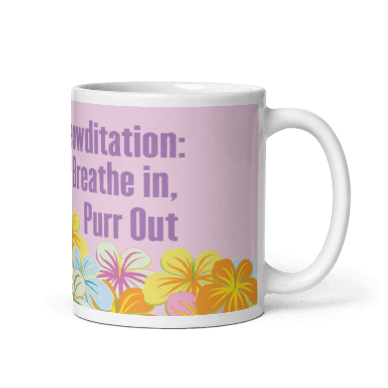 Pawthenticvibes Signature Mug - text side with Meowditation Breathe in Purr Out