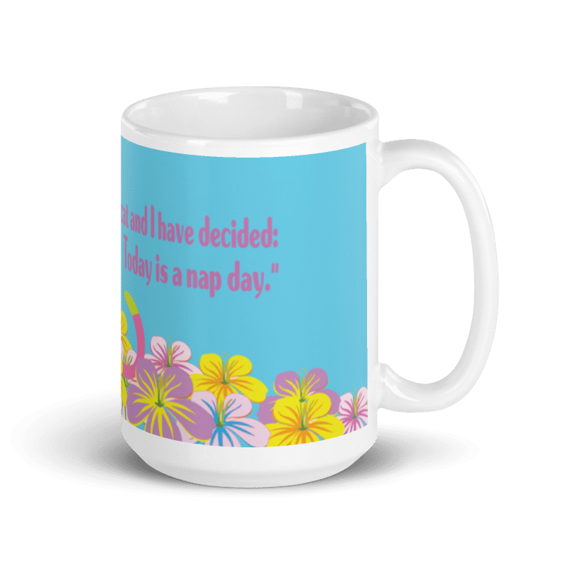 The Pepita Mug - text side with nap day quote and tropical flowers